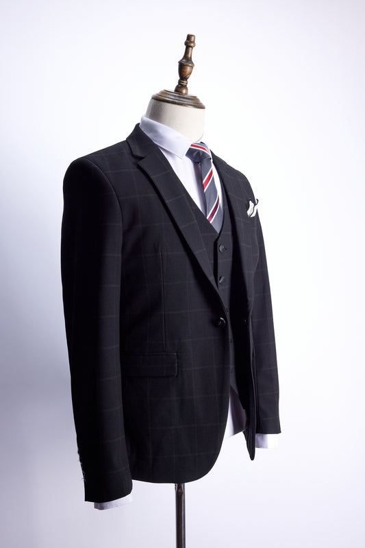 黑色格仔西裝 UY-A18