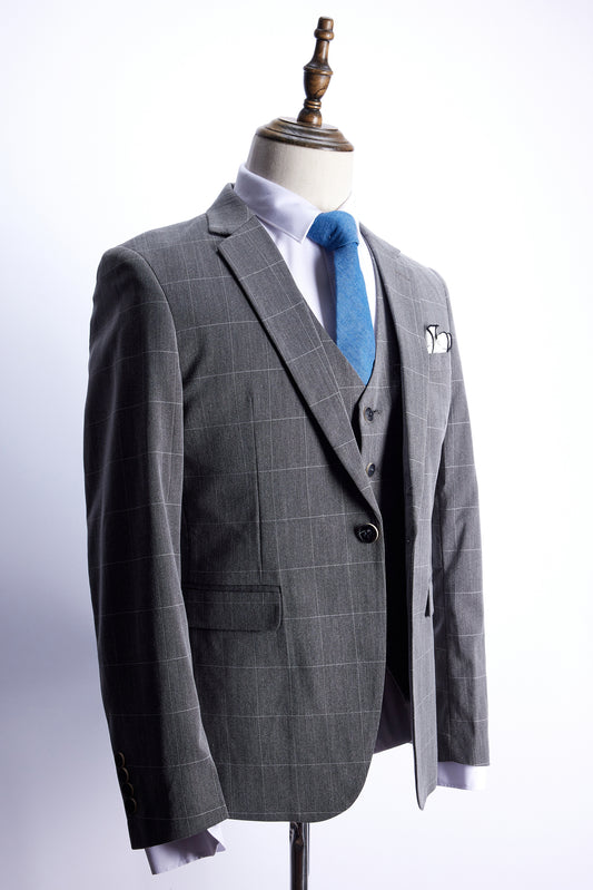 淺灰格仔西裝 UY-A14