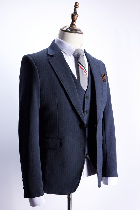 牛藍人字紋西裝 UY-A33